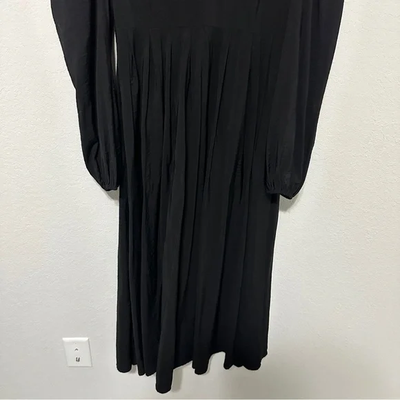 Chlesey28 Pleated Puff Shoulder Long Sleeve Midi Dress Black Womens Size Small - Picture 11 of 14